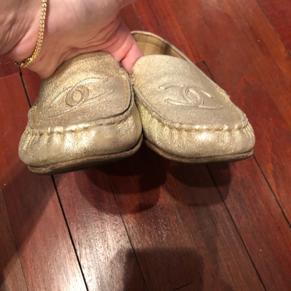 **Authentic Chanel Gold Loafers** - Picture 4 of 7